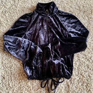 DARK BLUE VELOUR ZIP UP SWEATER